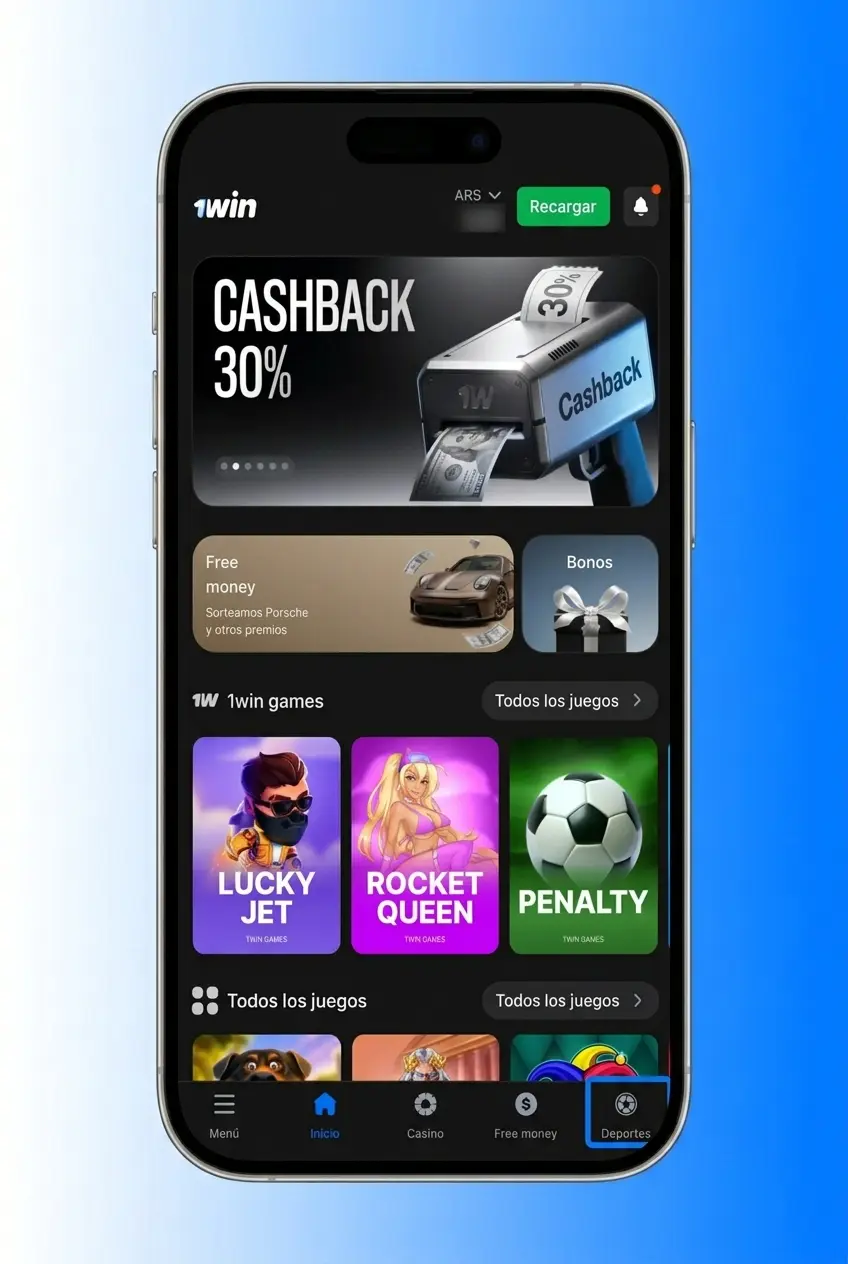 Captura de la app 1win para apuestas de básquet en dispositivo móvil con interfaz optimizada