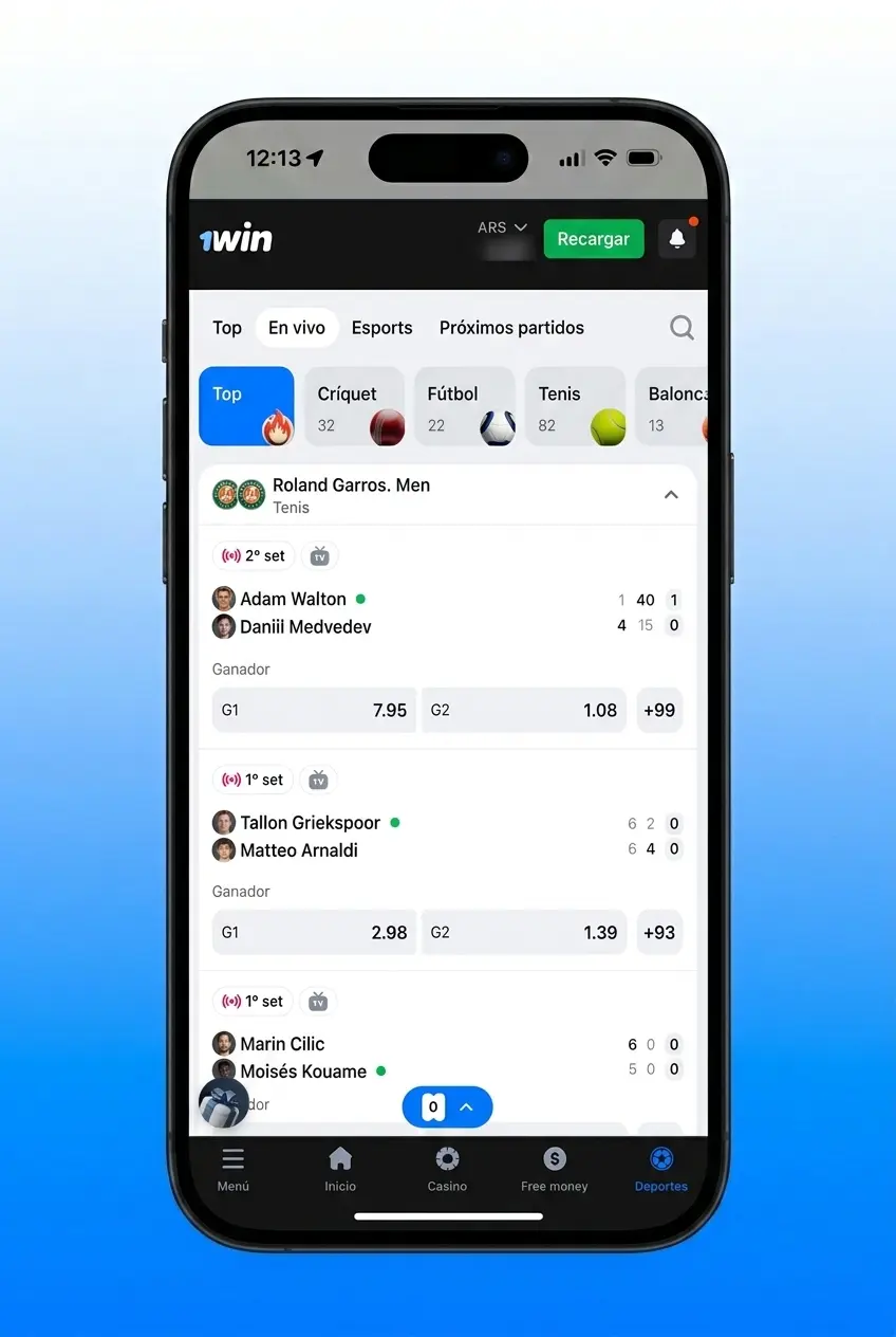 App móvil 1win para apuestas de e-sports en Android e iOS con acceso a mercados y cuotas en vivo