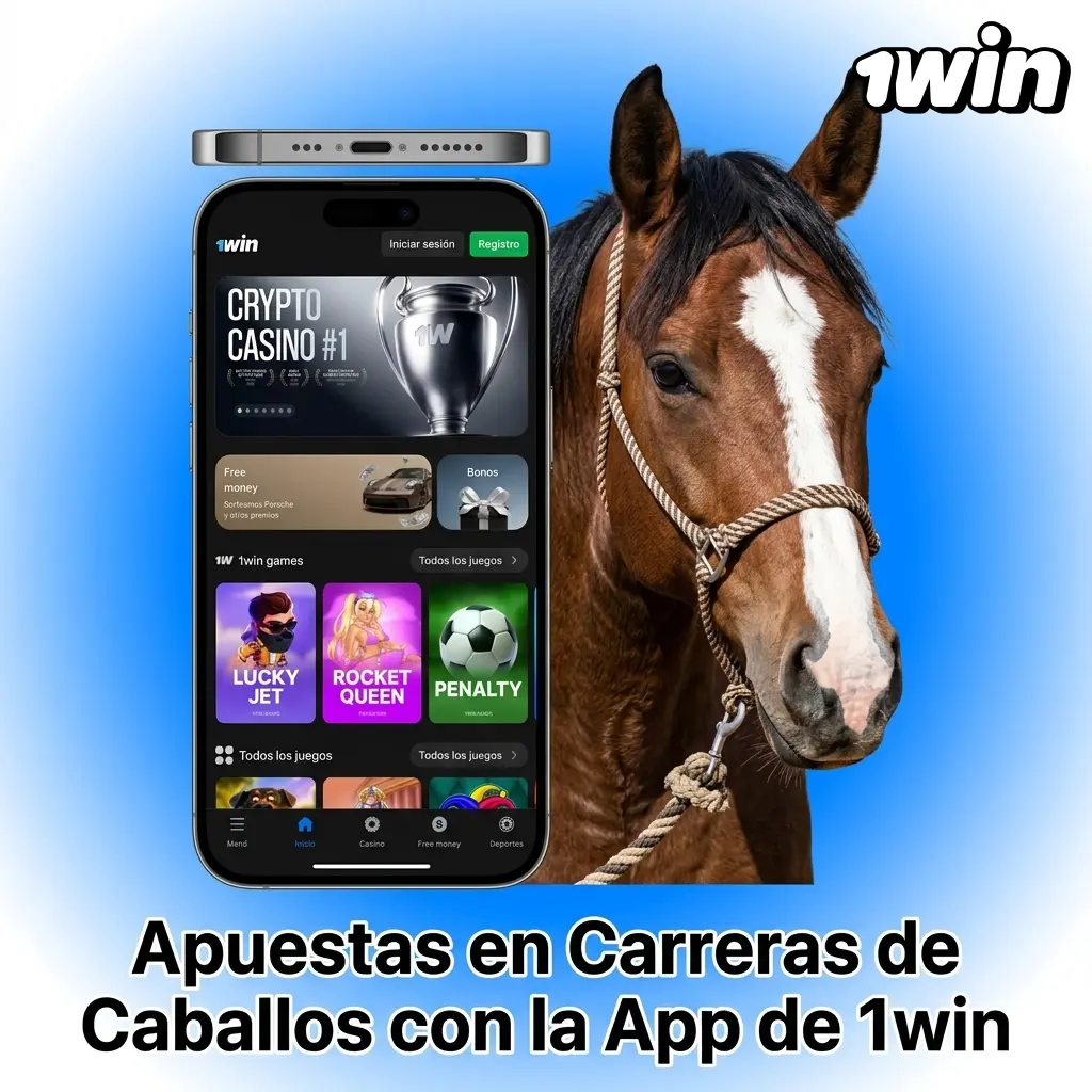 Pantalla de la app 1win con sección de apuestas en carreras de caballos disponible para Android e iOS en Argentina