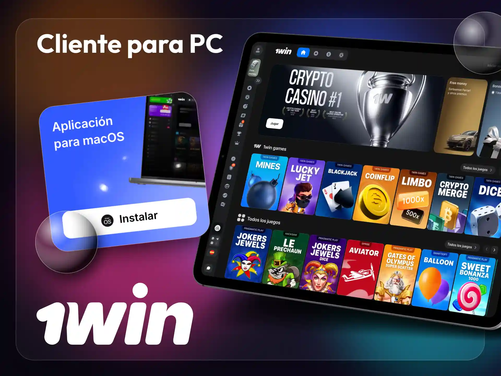 Utilice la versión para PC de la plataforma 1win en su Mac OS o Windows.
