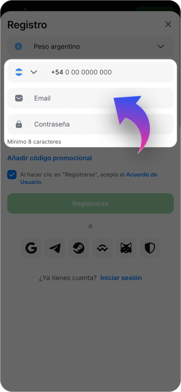 Crea tu cuenta para empezar a apostar en la plataforma 1win.