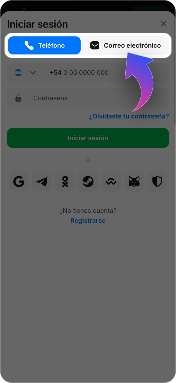 Elige el método que prefieras para iniciar sesión en tu cuenta de 1win.