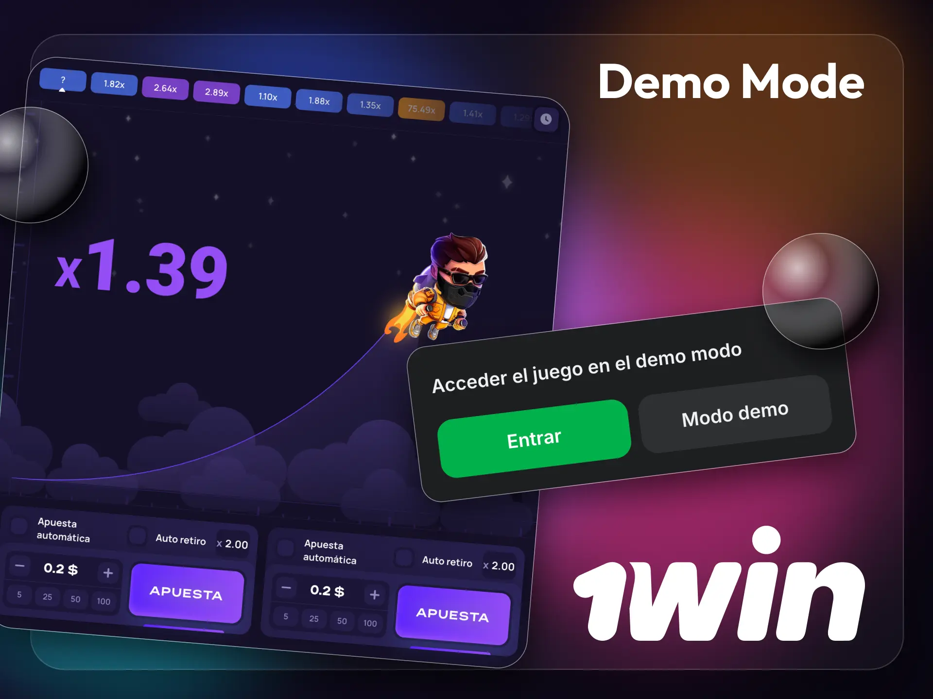 Juega a los juegos de casino de 1win usando una versión demo.