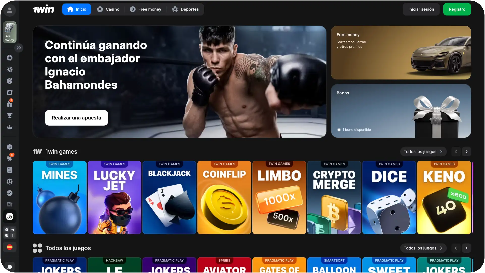 Dirígete a la página principal de la plataforma de apuestas 1win.