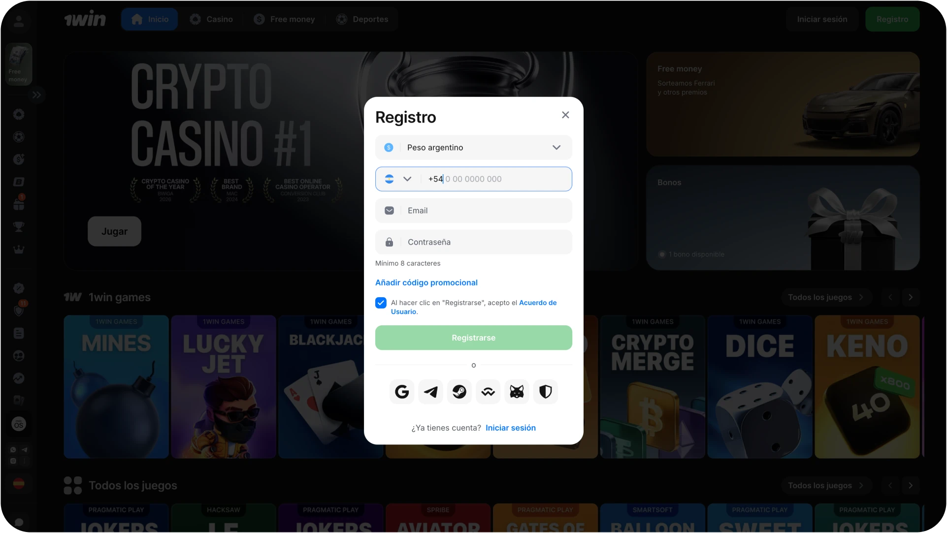 Inicie el proceso de registro en la plataforma 1win.