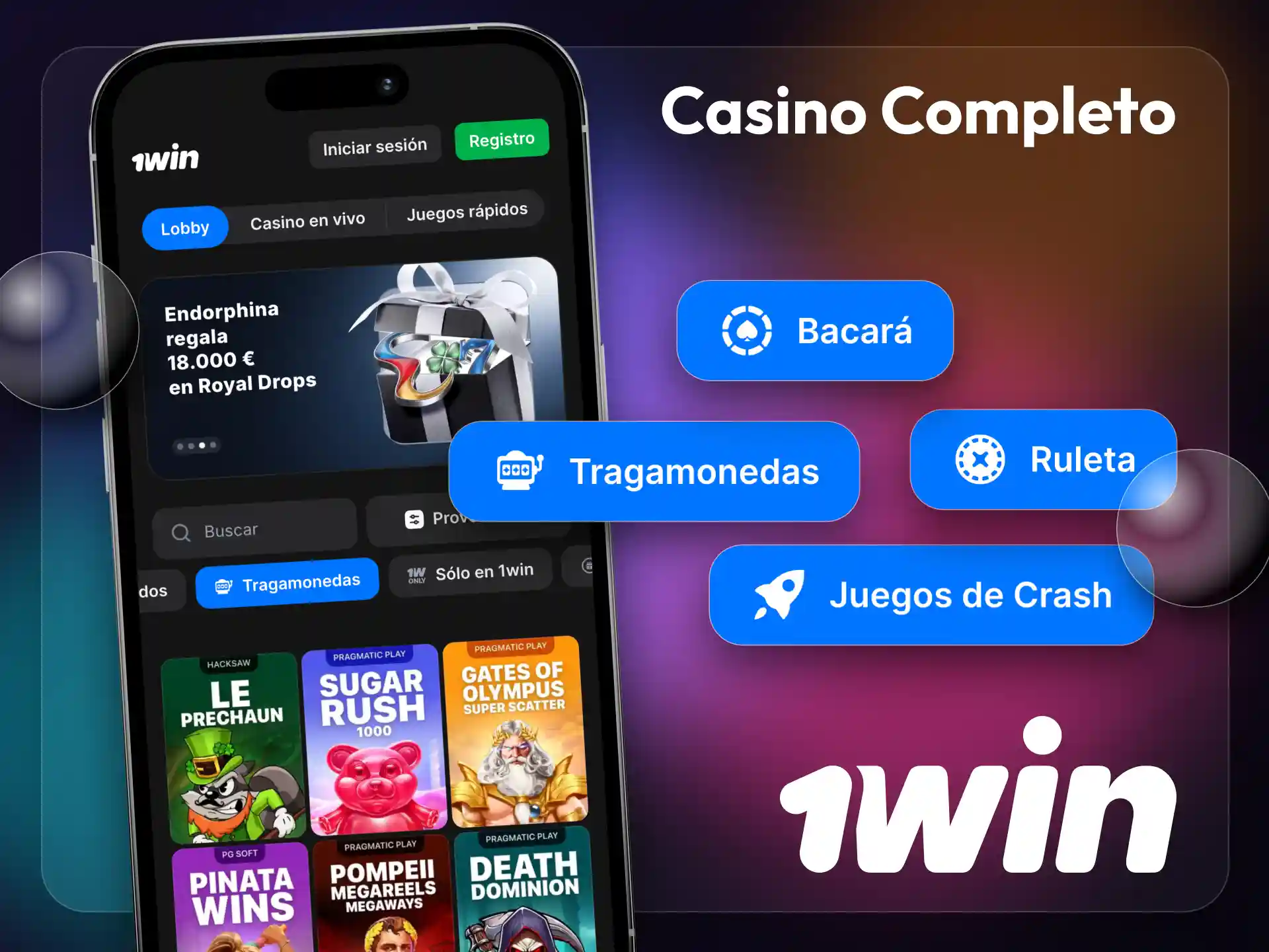 Juega a juegos de casino al instante tras descargar la aplicación 1win.