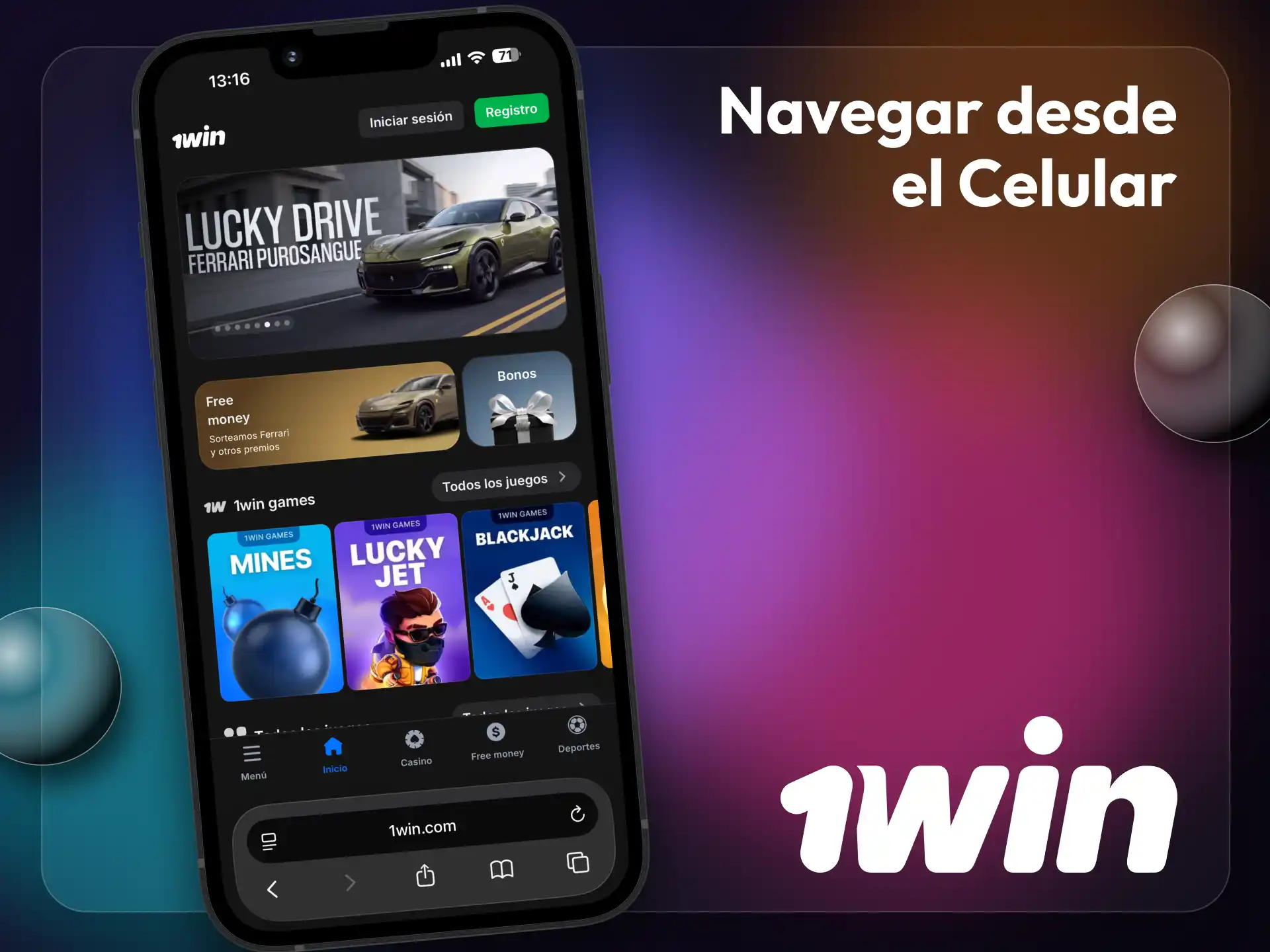 Utiliza la aplicación 1win en el navegador de tu móvil.