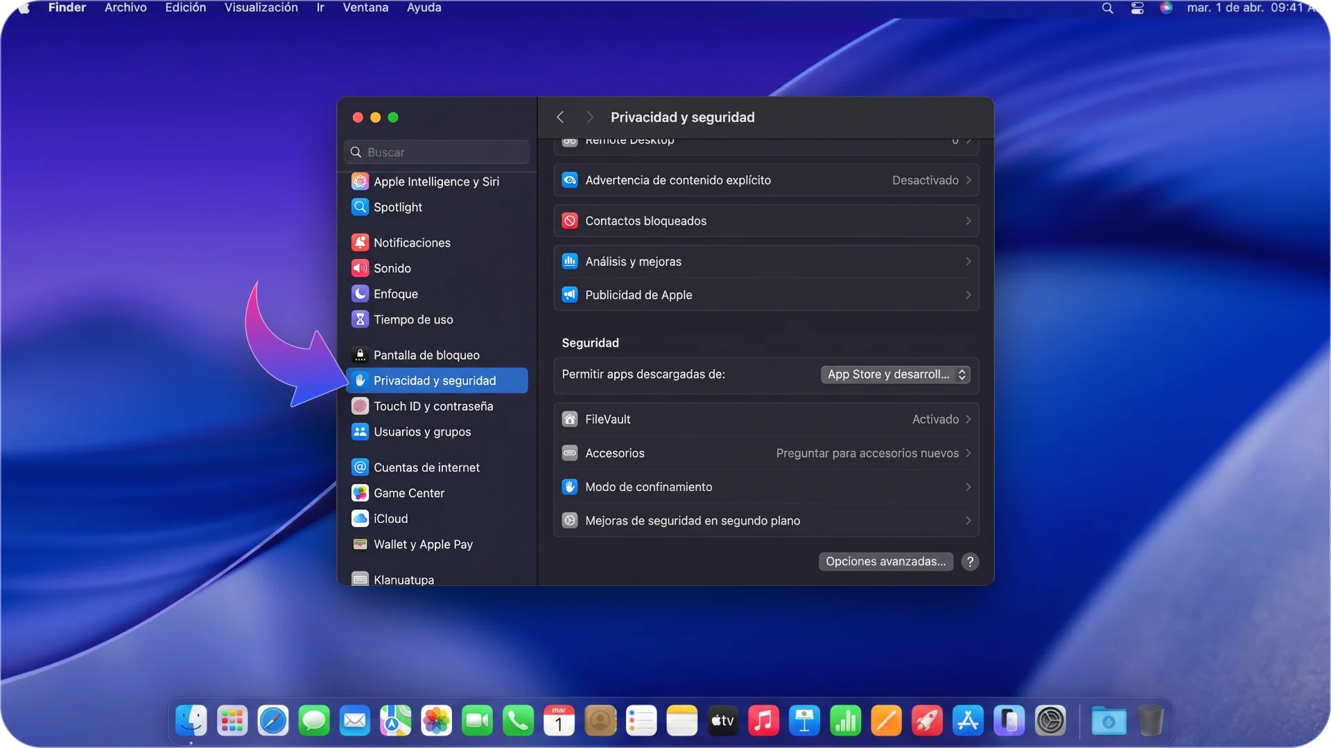 Habilita la aplicación 1win en la configuración de seguridad.