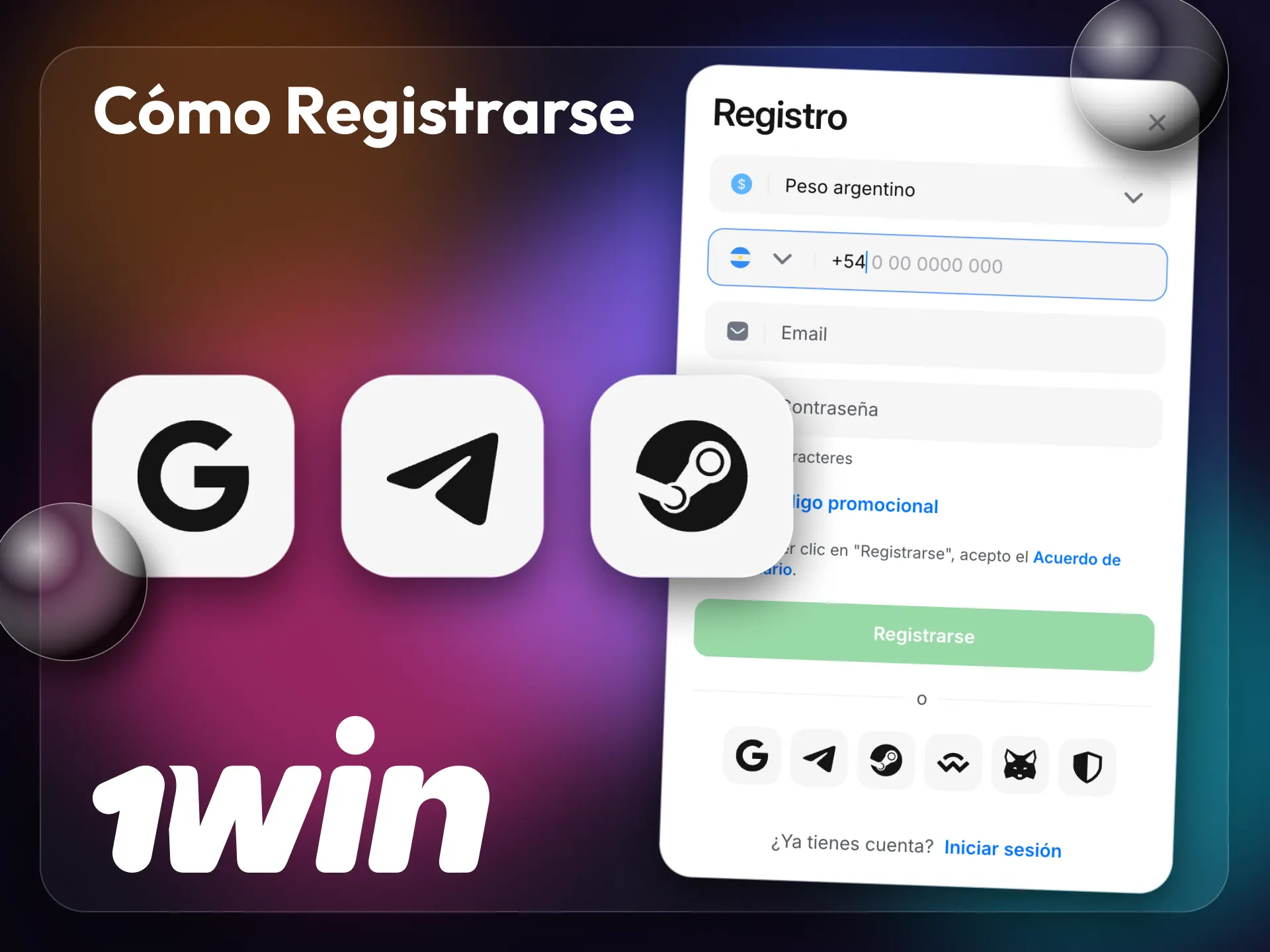 Sigue la guía para registrarte en la versión de 1win para PC.