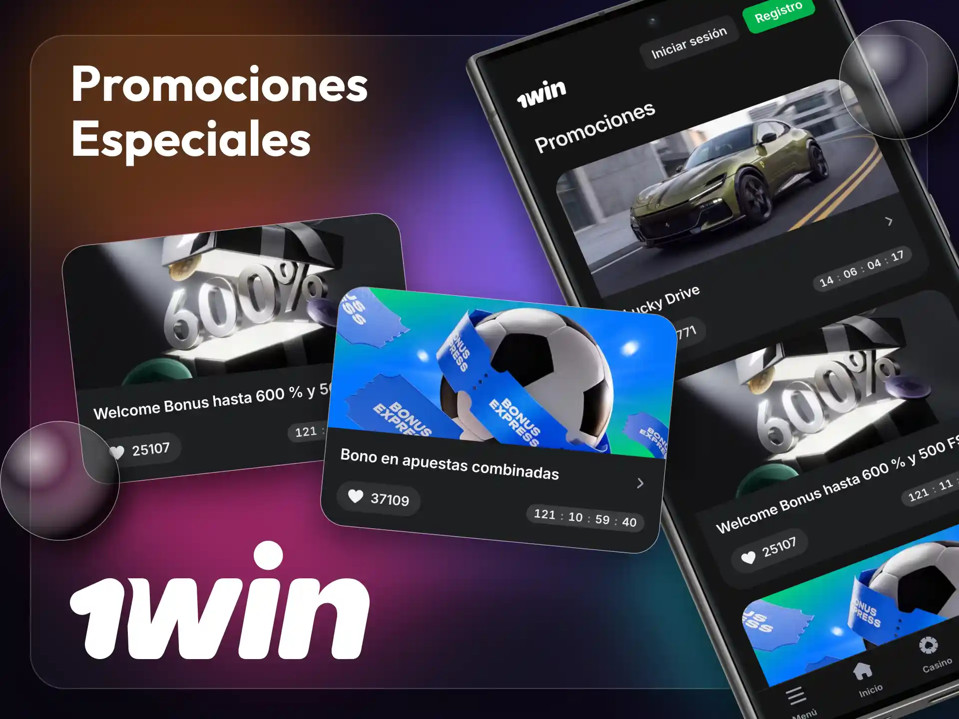 La aplicación 1win ofrece los mismos bonos que el sitio web.
