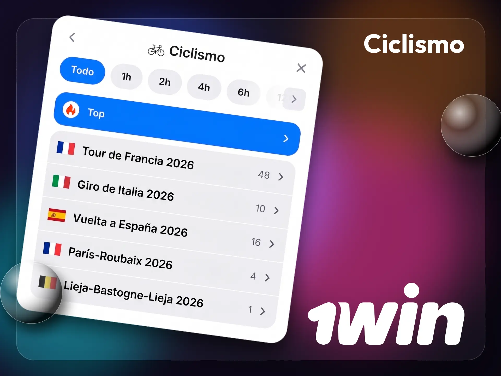 En 1win, la sección de ciclismo abarca las tres Grandes Vueltas.