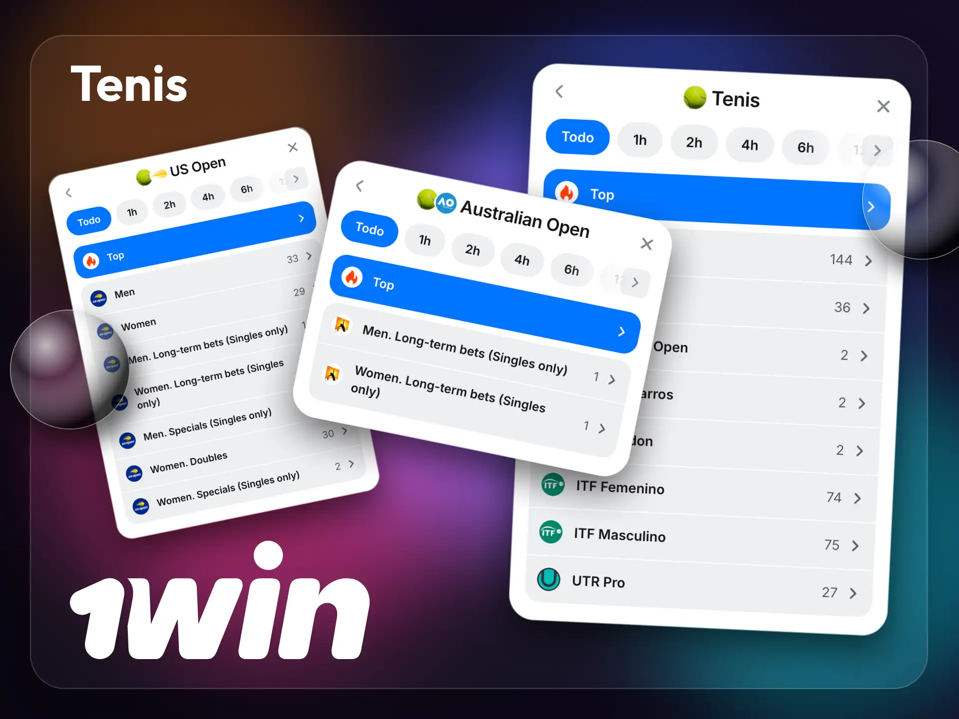 Tennis at 1win incluye los cuatro Grand Slams, así como los circuitos ATP y WTA.