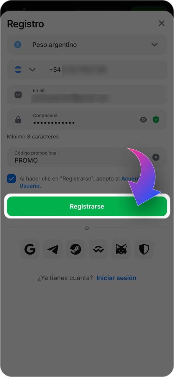 Crea tu cuenta personal para empezar a realizar apuestas deportivas en 1win.