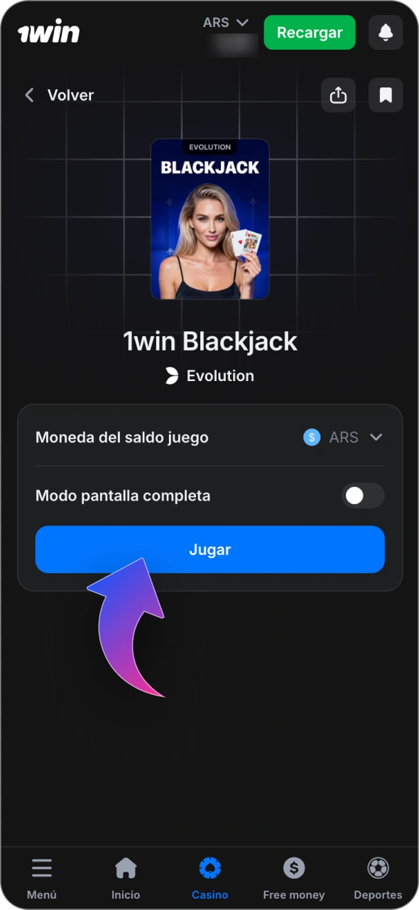 Pulsa el botón para empezar a jugar y ganar en el casino en vivo de 1win.