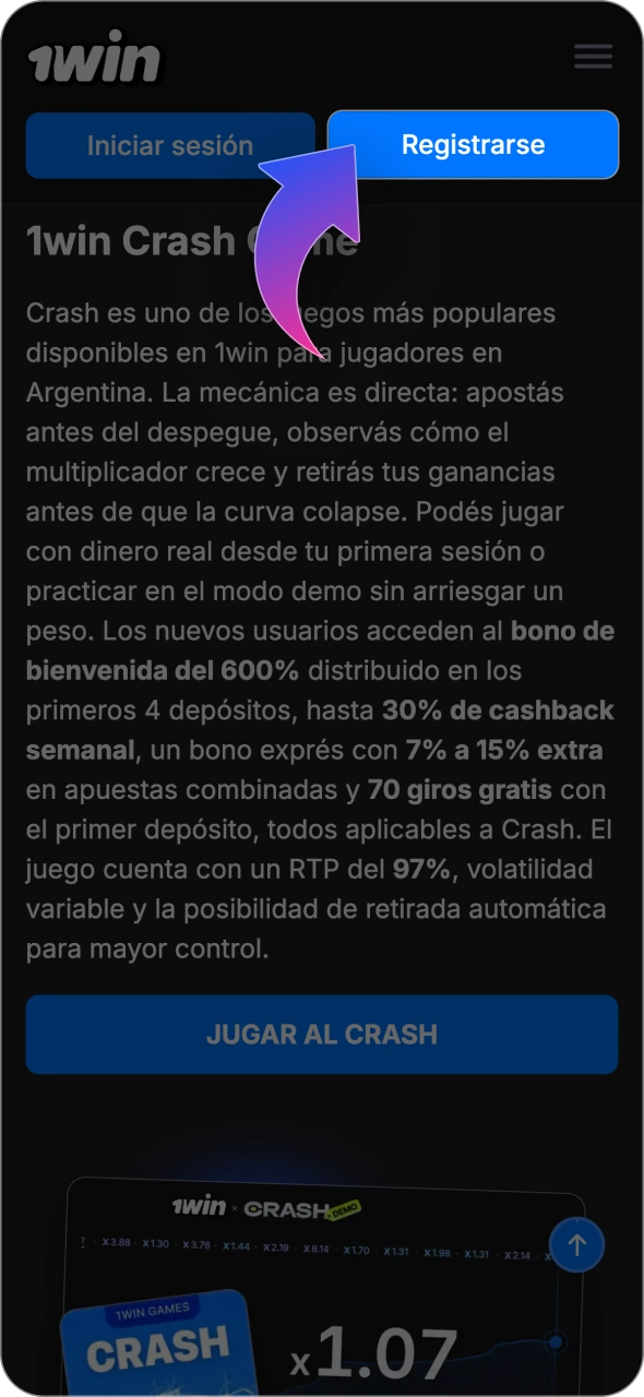 Inicie el proceso de creación de cuenta en la plataforma 1win.