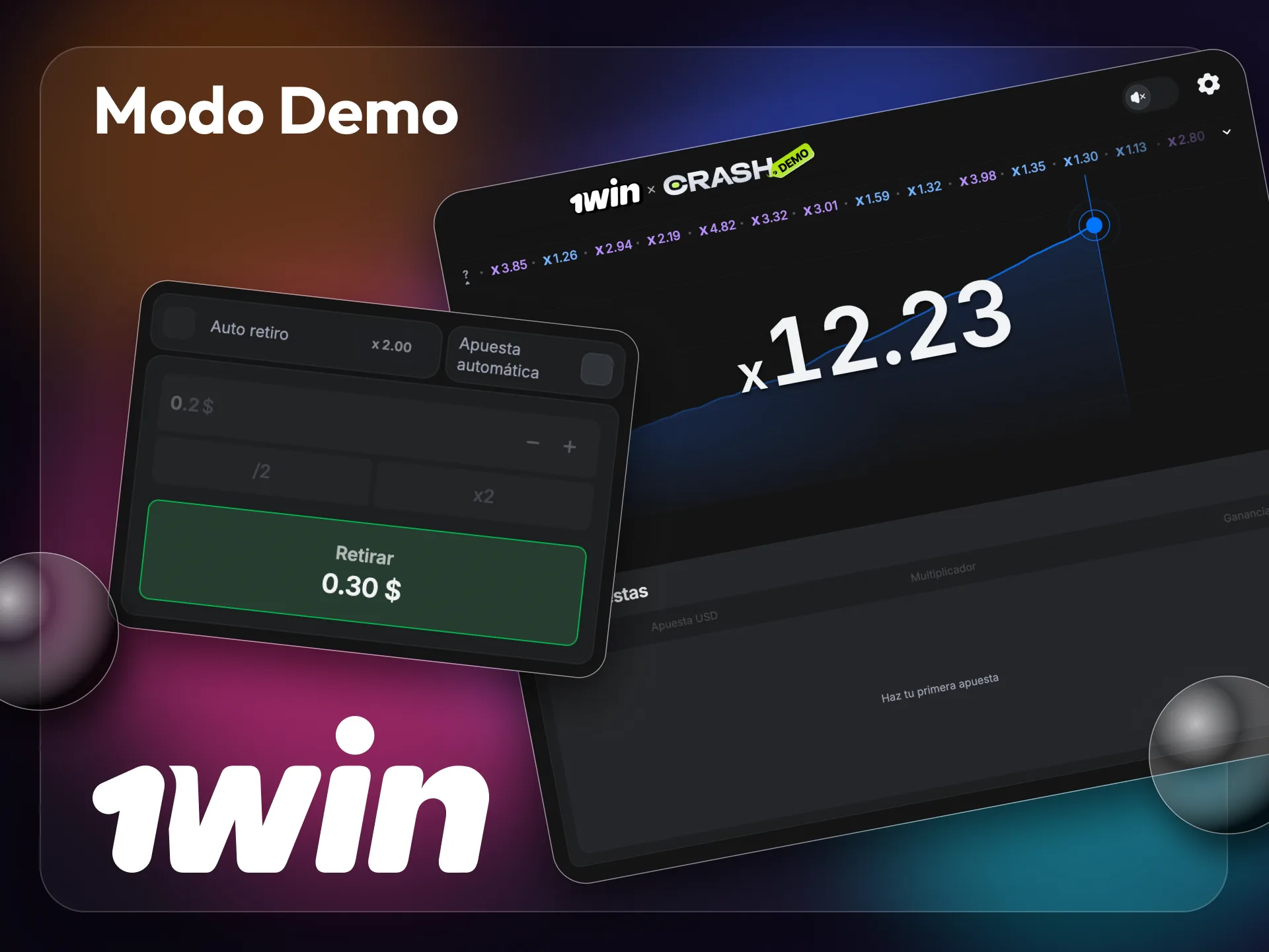 Prueba a jugar al juego 1win Crash en modo demo sin gastar dinero.