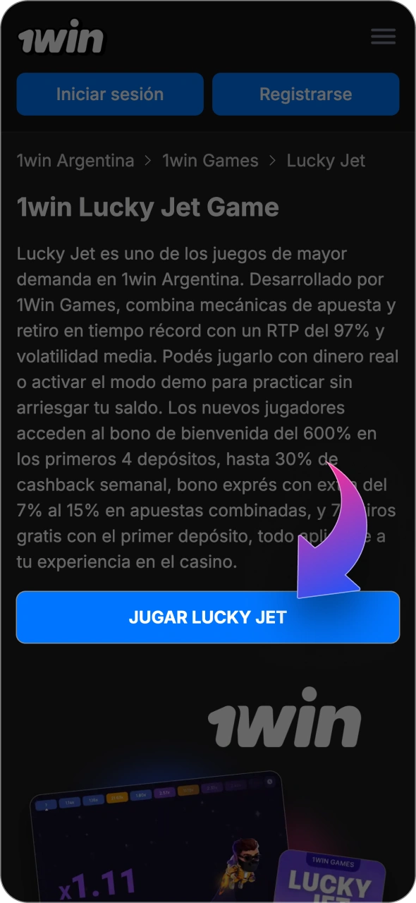 Haz clic en el botón de la página de 1win para crear una cuenta.