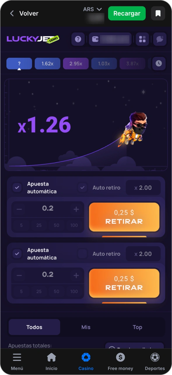 Haz tu apuesta y cobra tus ganancias en el juego Lucky Jet de 1win.