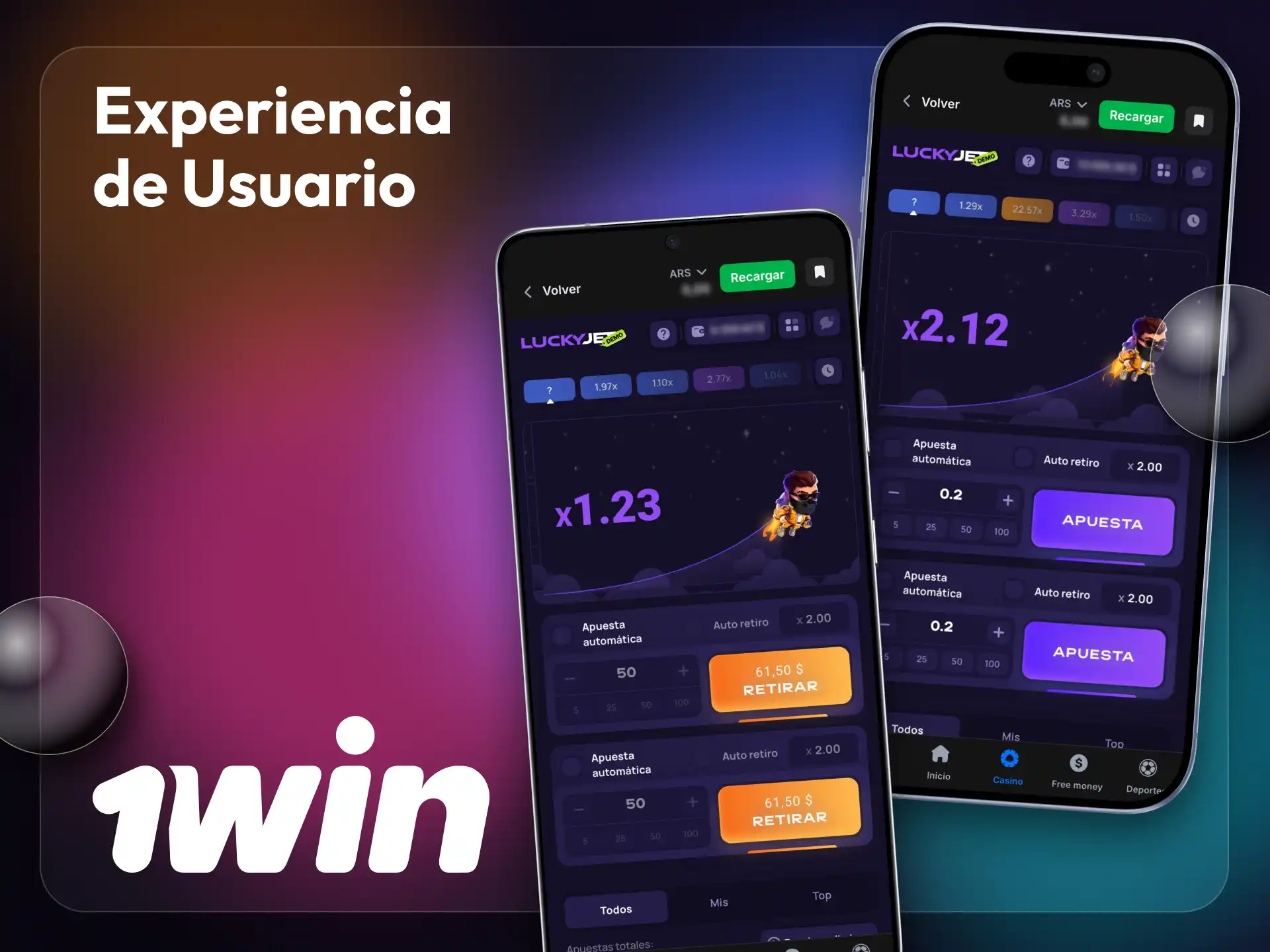 Prueba a jugar al juego Lucky Jet usando la aplicación 1win para Android o iOS.