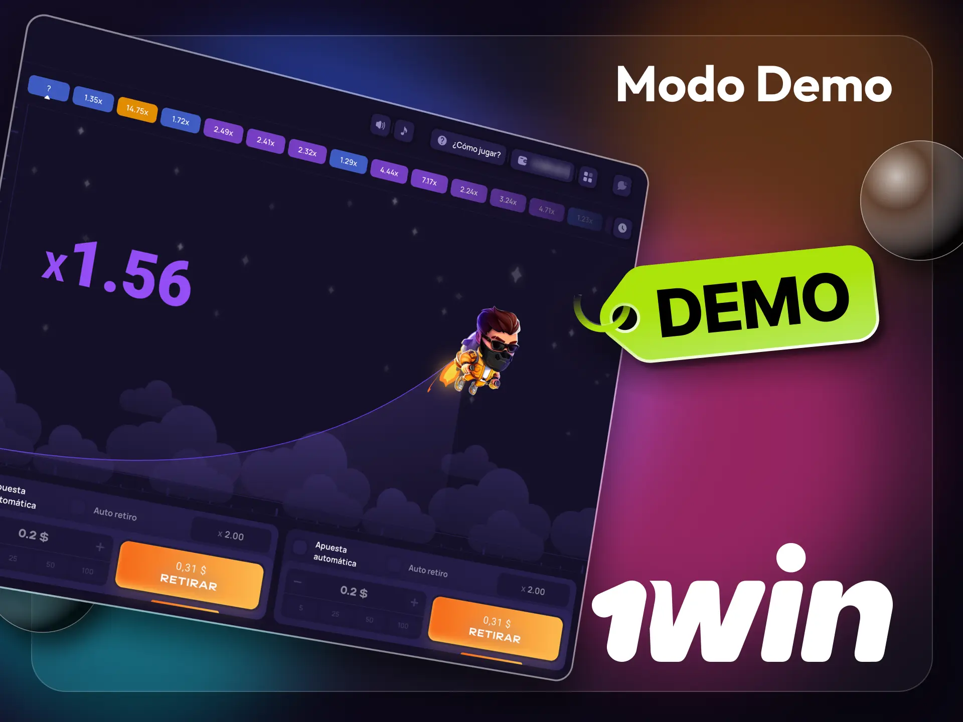 Aprende a jugar a 1win Lucky Jet usando el modo de demostración.