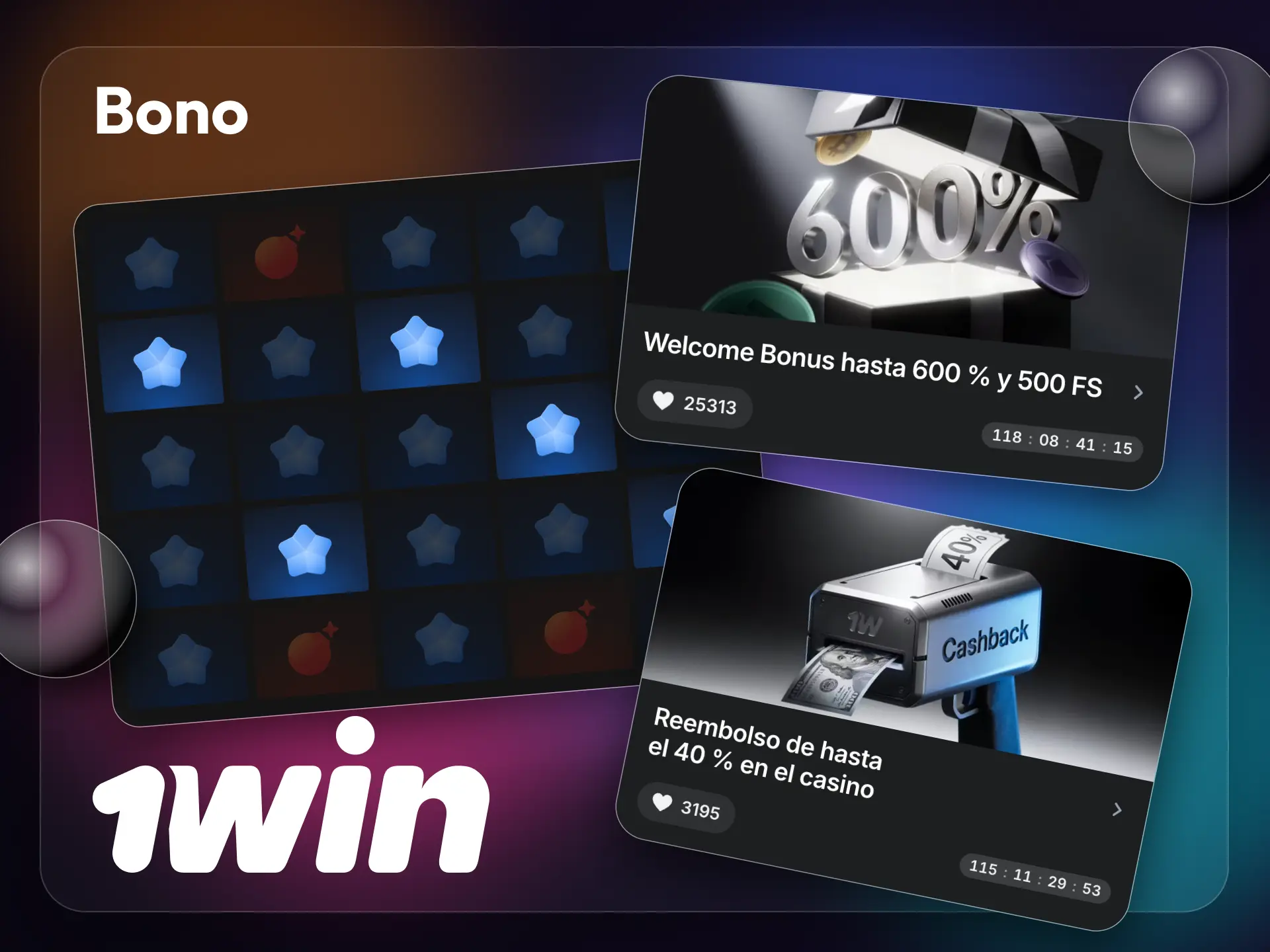 La plataforma 1win te ofrece varios bonos por jugar a Mines.