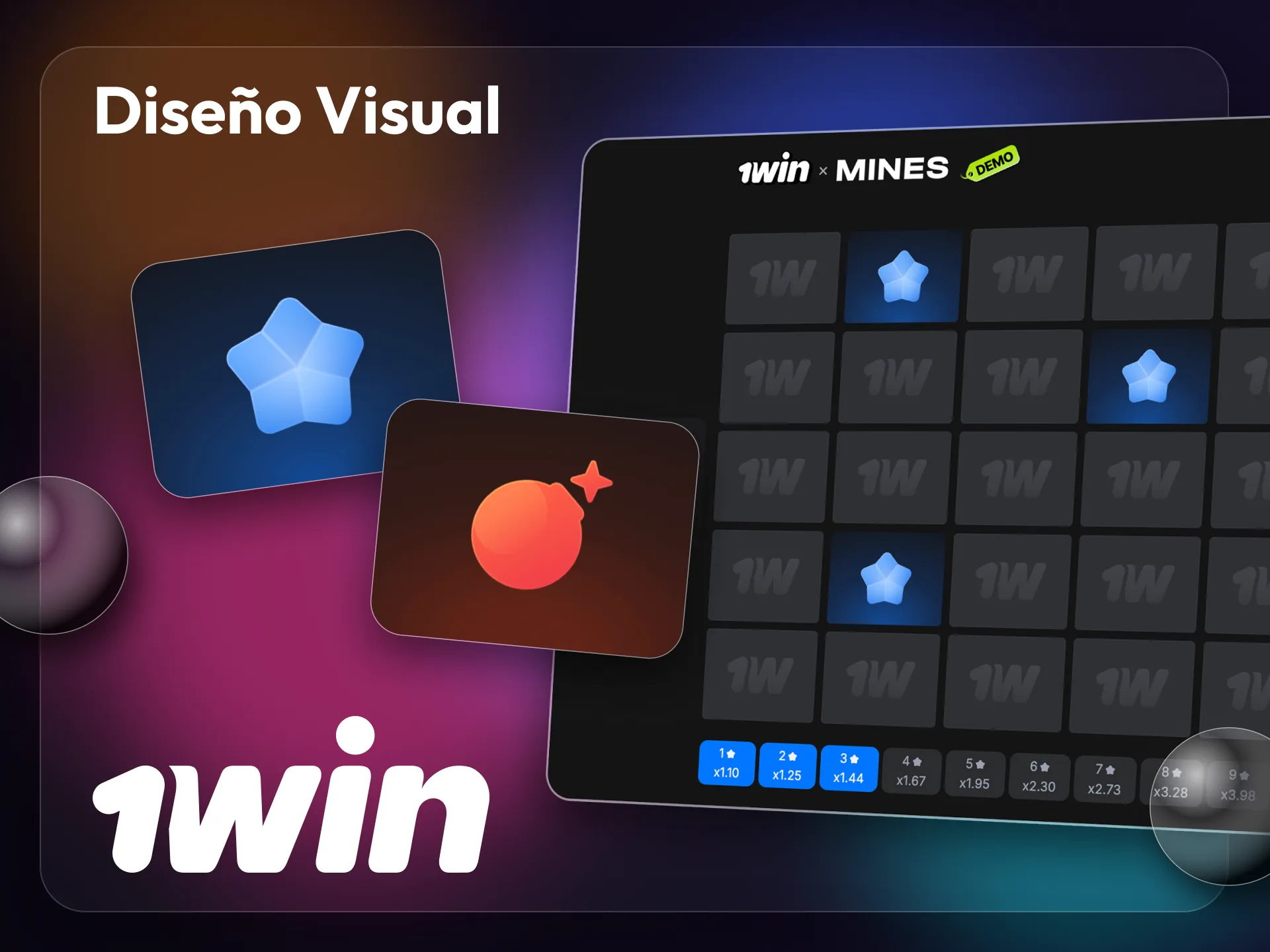 Echa un vistazo a la interfaz del juego 1win Mines.