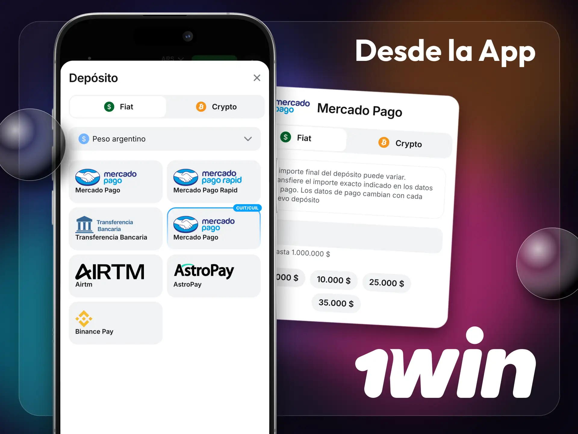 Instala la aplicación de 1win en tu dispositivo Android o iOS para realizar pagos.