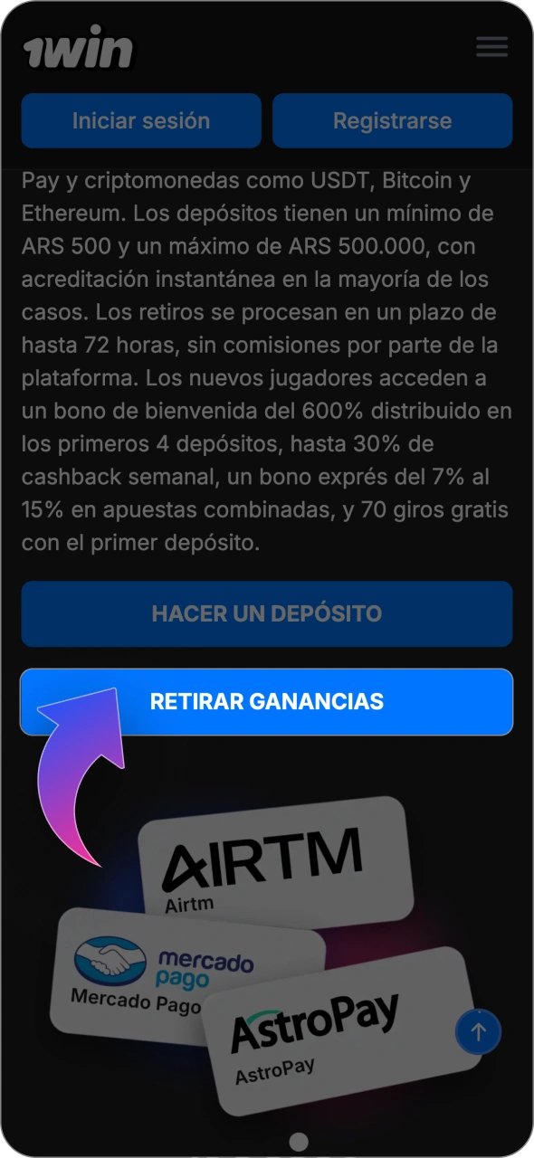 Pulsa el botón para acceder a tu cuenta de 1win desde esta página.
