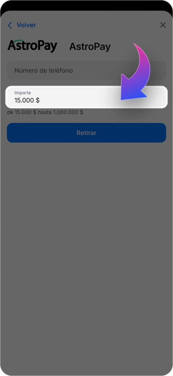 Introduce la cantidad que deseas retirar de tu cuenta de 1win.