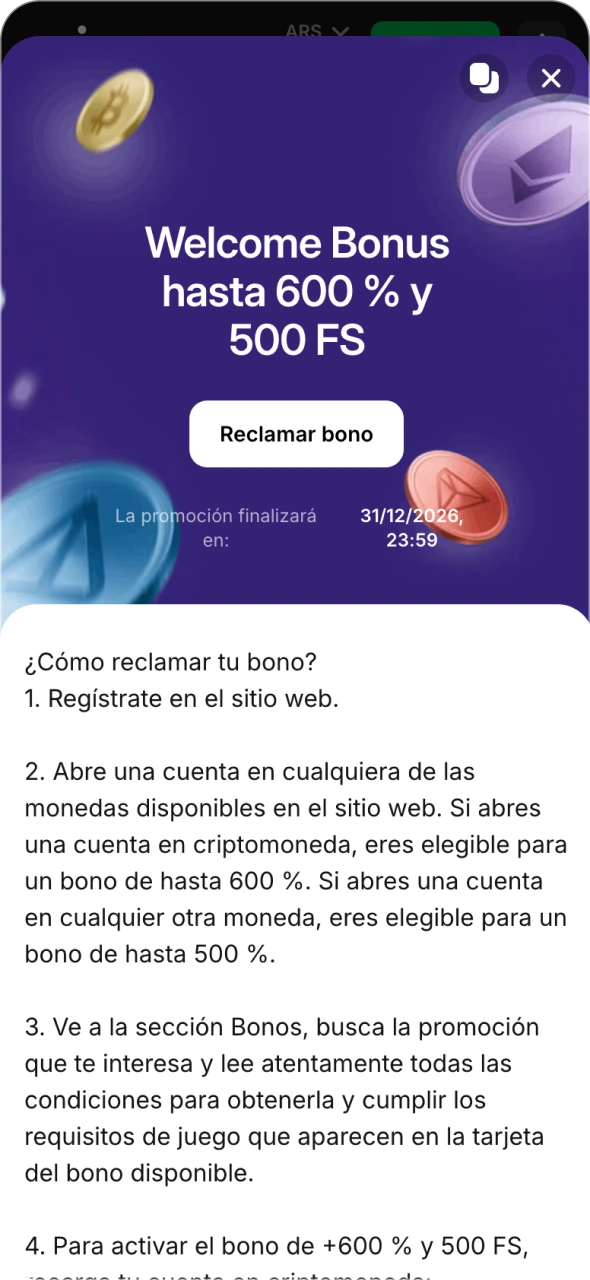 Consulta el bono de bienvenida de 1win para activarlo en tu cuenta.