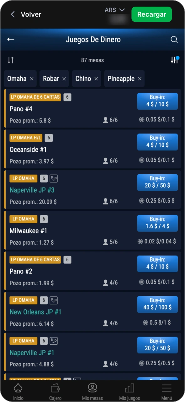 Elige una mesa de póker y únete a la partida en la plataforma 1win.