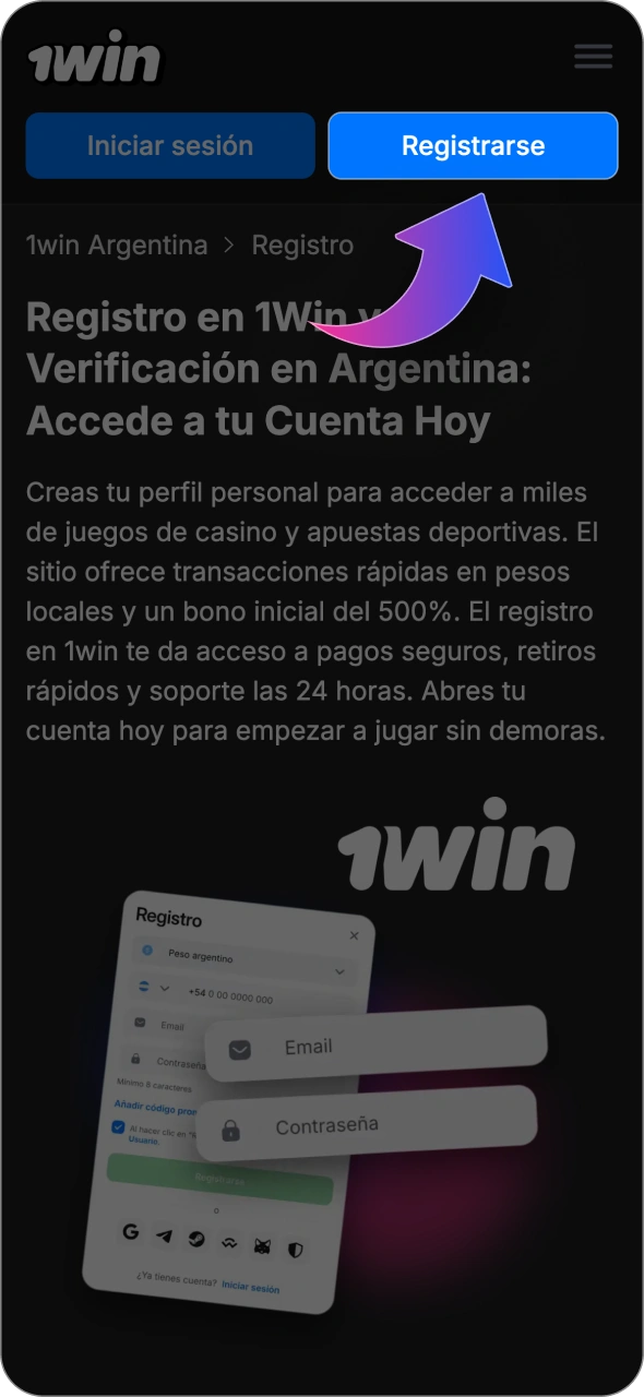 Inicia el proceso de registro directamente a través del sitio web de 1win.
