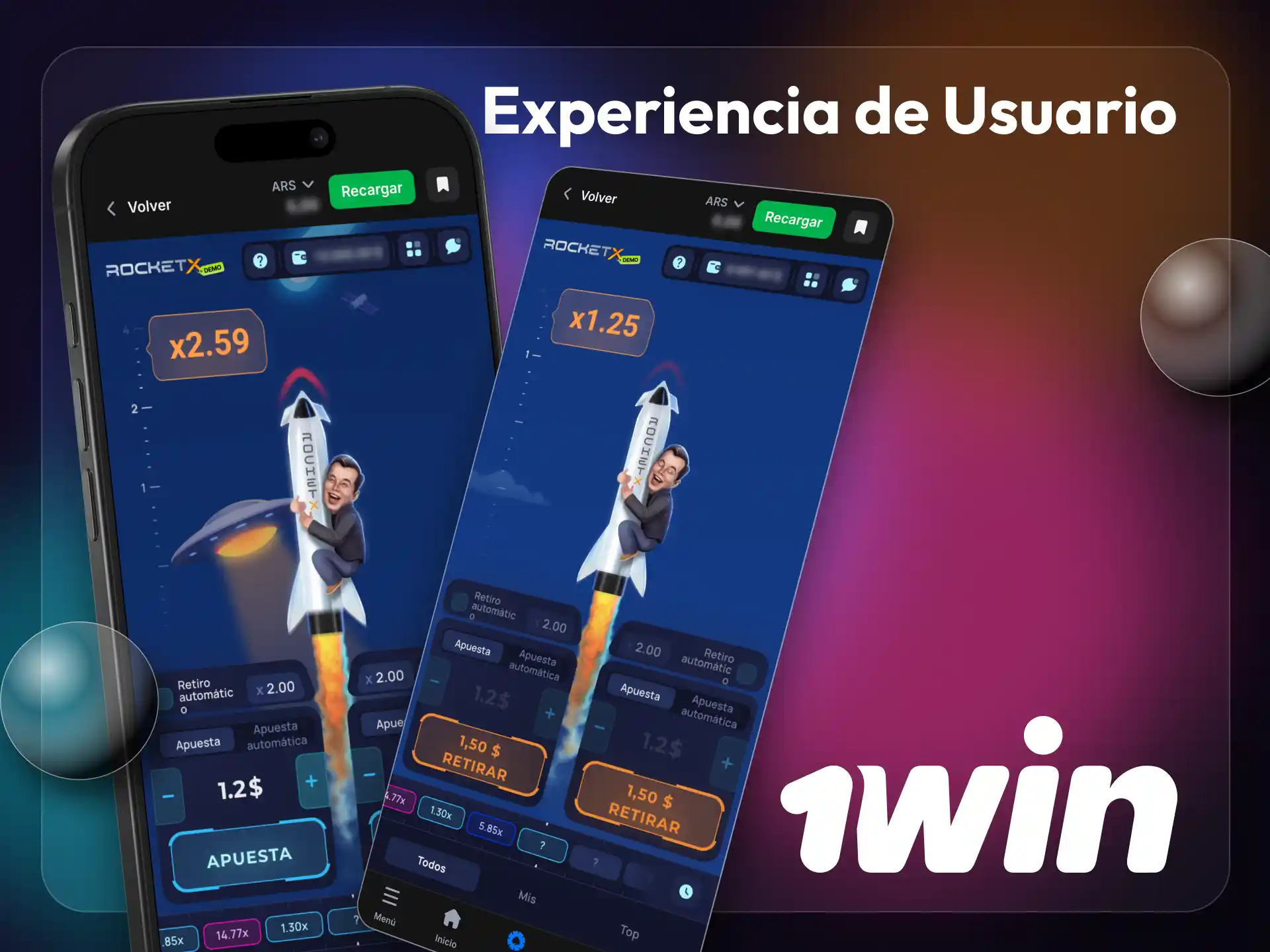1win Rocket X funciona bien tanto en dispositivos Android como iOS.