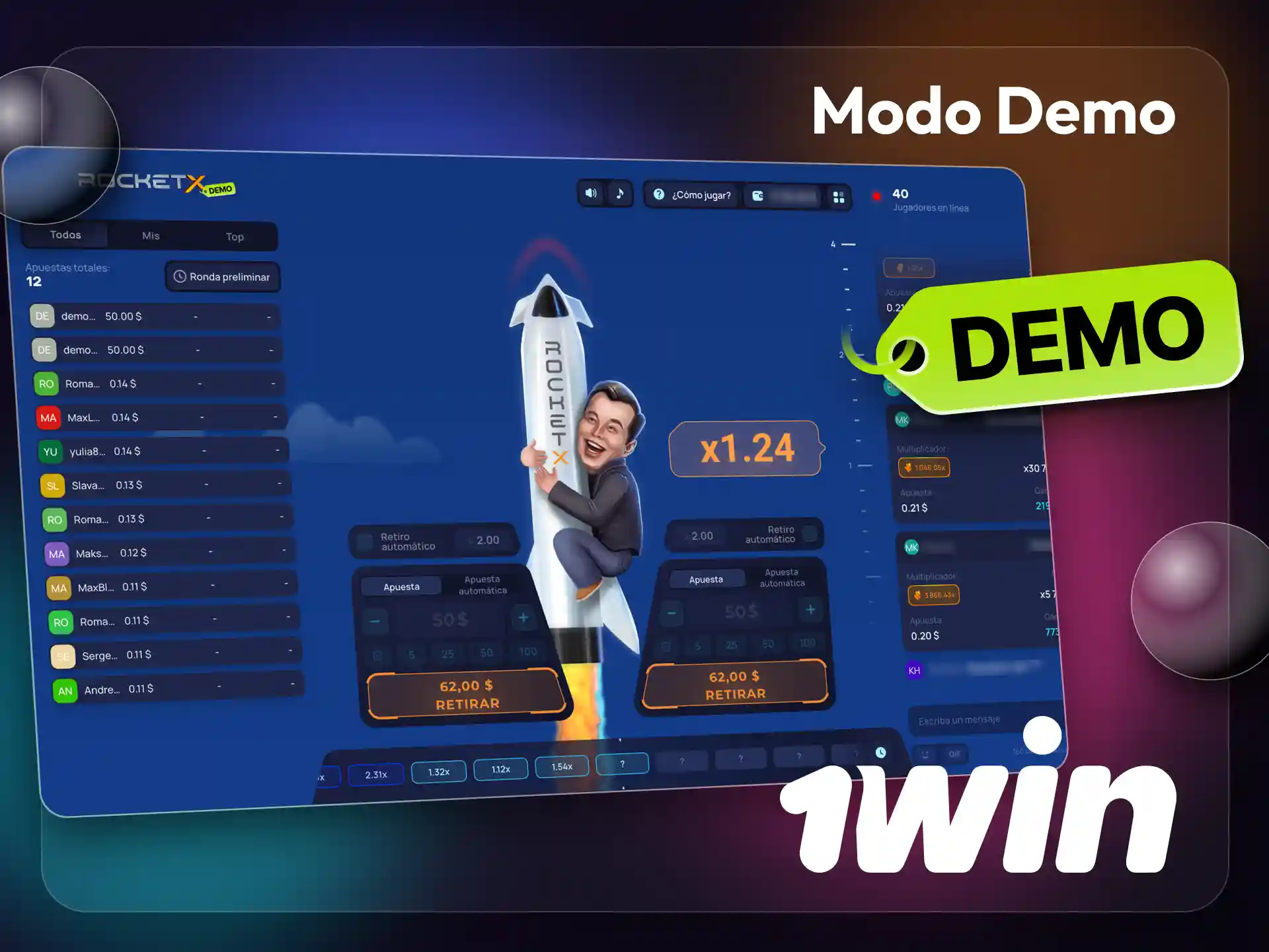 Prueba a jugar a la versión demo del juego 1win Rocket X.
