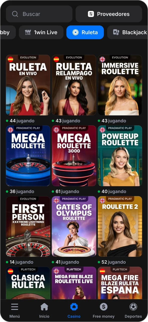 Ve a la sección de casino en vivo de 1win para elegir tu juego de ruleta favorito.